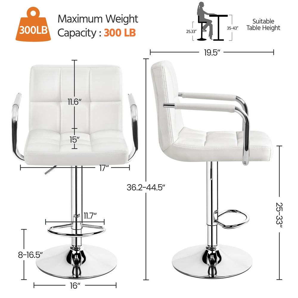 PU Leather Bar Stools Set of 2, Adjustable Height Swivel Counter Stools with Backrest & Footrest, Heavy-Duty Steel Base, Easy Clean Kitchen Island Dining Room Home Bar Chairs, Multiple Colors