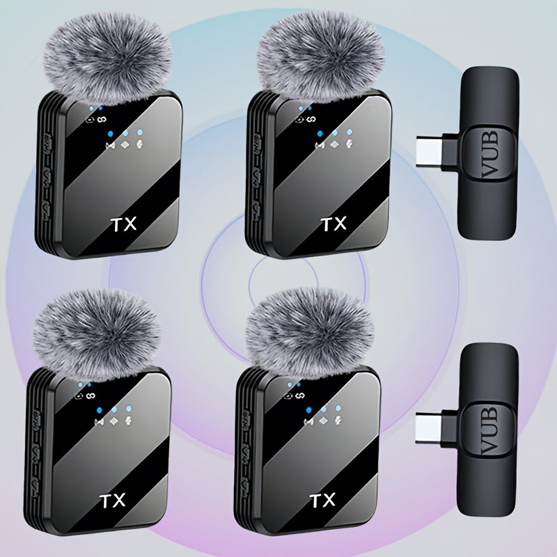 2-in-1 Wireless Lavalier Microphone USB-C with Intelligent Noise Cancellation, Omnidirectional Condenser Mic & Furry Windshield – Plug & Play Clip-On Lapel Mic for Live Streaming, Interviews, Vlogging & Content Creation on iPhone & Android