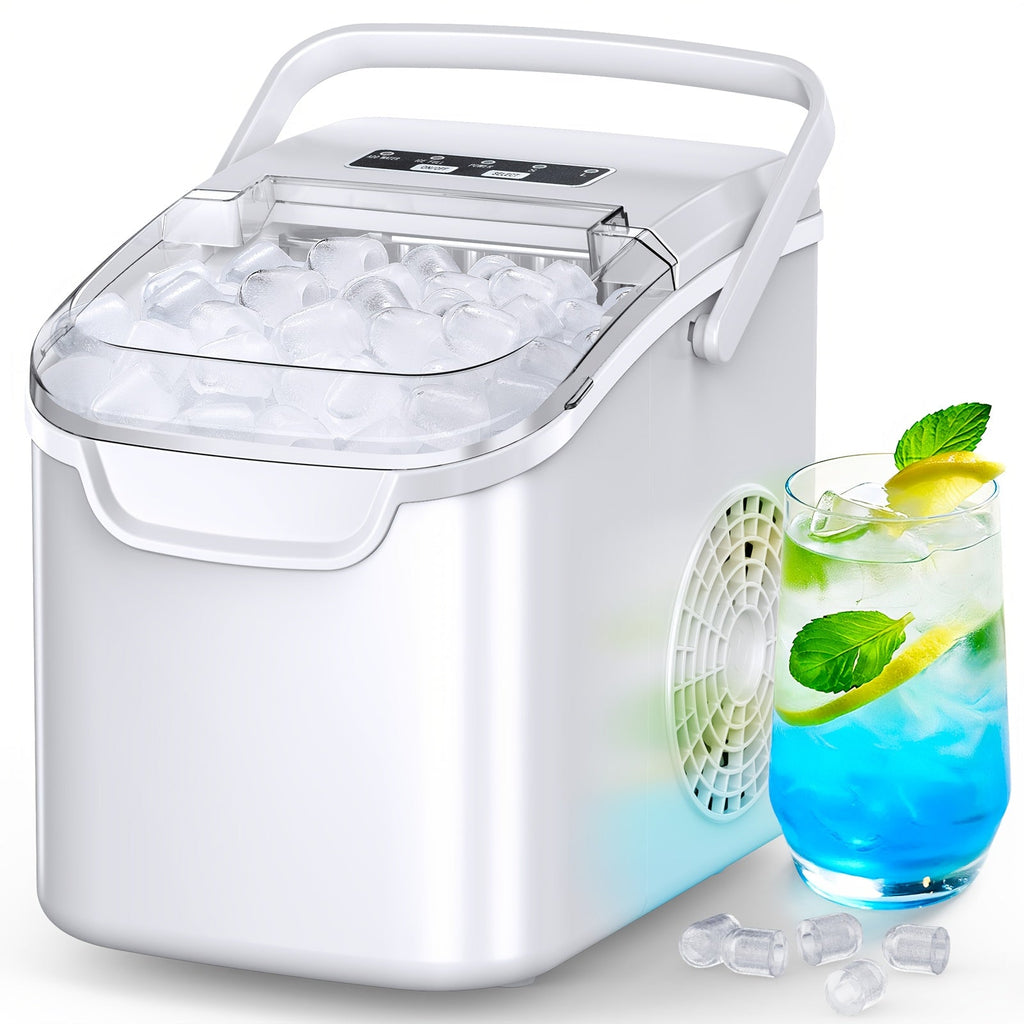 Countertop Ice Maker – 26 LB per 24 Hours Ice Ready in 6 Minutes Self-Cleaning 2 Ice Sizes Scoop Basket & Handle for Home Party RV & Camping in White Black Green & Purple