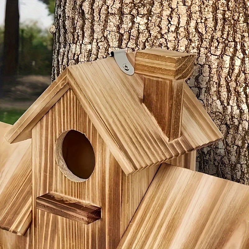 Rustic Wooden Birdhouse for Outdoor Wild Bird Nesting Box, Garden Backyard Patio Tree Decor, Weatherproof Natural Wood Bird Habitat