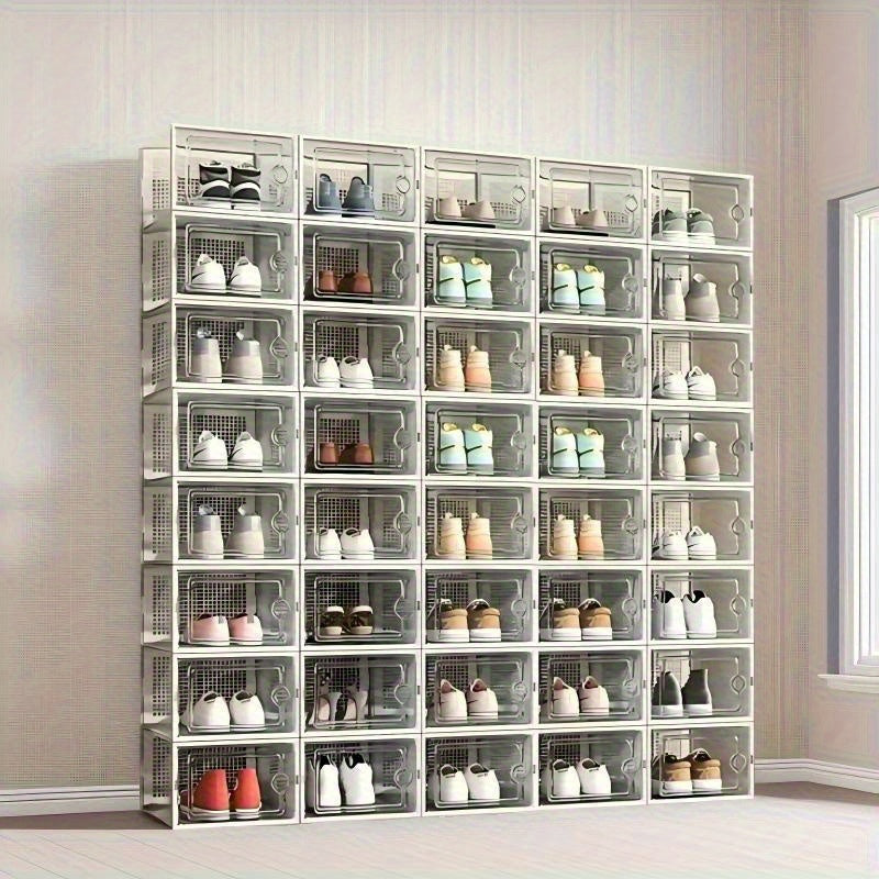 12-Pack Transparent Plastic Shoe Boxes with Lids - Large Capacity, Thickened, Stackable - Closet, Entryway, Front Door & Under-Bed Shoe Storage - Grey