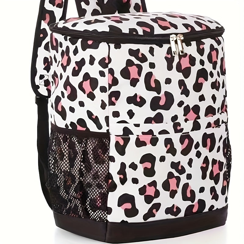 Insulated Cooler Backpack 30-Can Leopard Print with Mesh Pockets & Adjustable Straps - Leakproof Nylon Cooler Bag for Beach, Camping, Picnic, Hiking, Travel, and Daily Use