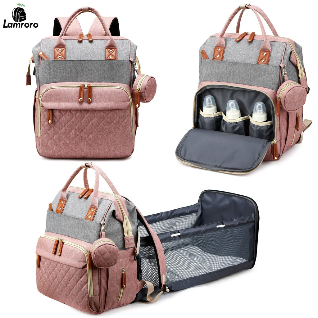 Large Multifunctional Diaper Bag Backpack with Changing Station for Boys & Girls, Travel Baby Diaper Backpack, Blue & Pink Gray