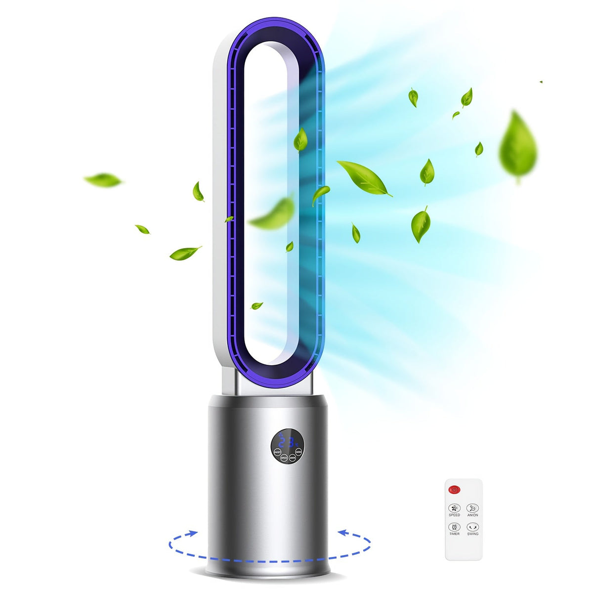 Bladeless Tower Fan 39", 24-Speed Settings, Remote Control, 12-Hour Timer, Silent Oscillating Indoor Air Circulator, Safe for Kids & Pets, Cooling Fan for Bedroom Living Room Home Office