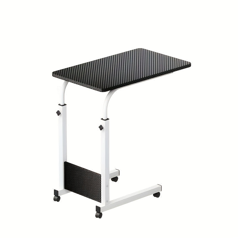 Height Adjustable Rolling Laptop Table with 4 Wheels & Dual Shelves – Mobile Workstation Desk for Bedside, Dorm, Office, and Living Room, Sturdy Steel Frame, Space-Saving Design