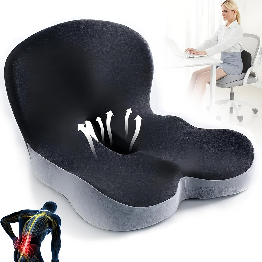 Ergonomic Memory Foam Seat Cushion with Back Support – Non-Slip Office Chair, Gaming Chair, and Car Seat Pad for Hip and Tailbone Pain Relief, Long-Sitting Comfort