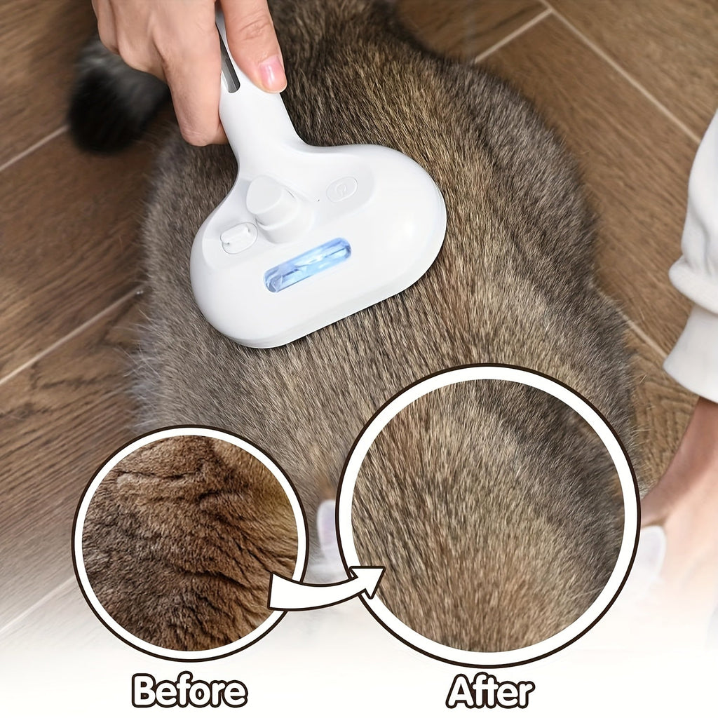 3-in-1 Automatic Steam Pet Grooming Brush – Anti-Shedding Hair Remover with Stainless Steel Bristles for Long & Short-Haired Dogs and Cats, Low-Voltage Safe Deshedding Tool