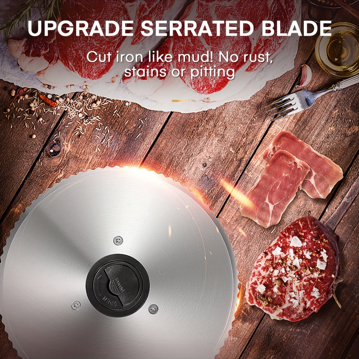 200W Electric Meat Slicer for Home Use – 2 Removable 7.5" 304 Stainless Steel Blades (Serrated + Non-Serrated), 0–15mm Thickness Control, Die-Cast Aluminum, Food Carriage Included, Black or Silver – Nova Mart