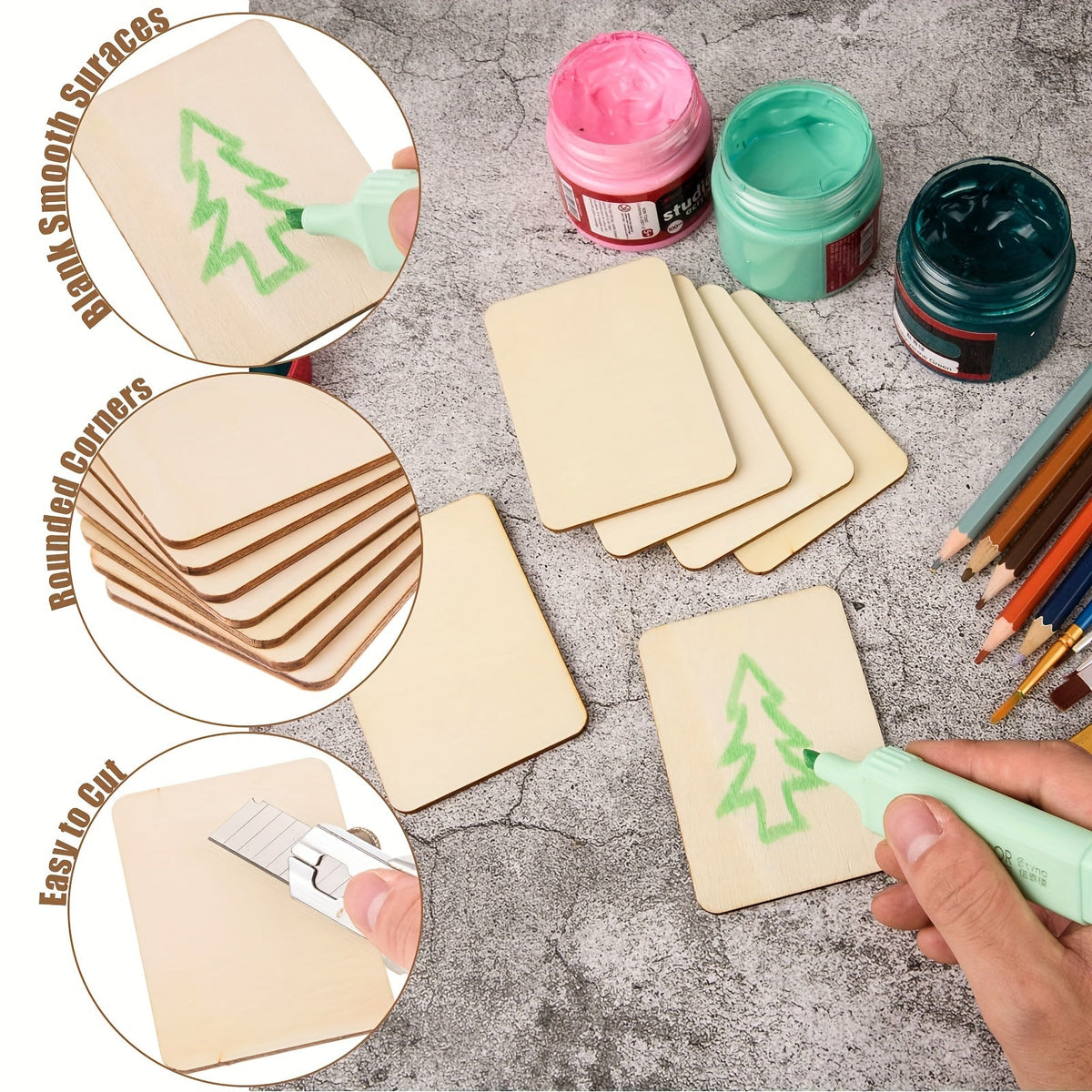 Unfinished Wood Blanks 3x2 Inch Wooden Boards for Crafts, Laser Engraving, Wood Burning, Painting, Art Decorations, Party Gifts, 20/40/80 Pieces