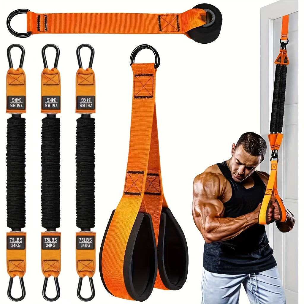 5-Piece Heavy-Duty Resistance Bands Set Up to 225lbs – Includes 3 Resistance Bands, Handles & Door Anchor for Home Gym Deltoid Press, Face Pull, Bicep Curl Workout, Great Fitness Gift