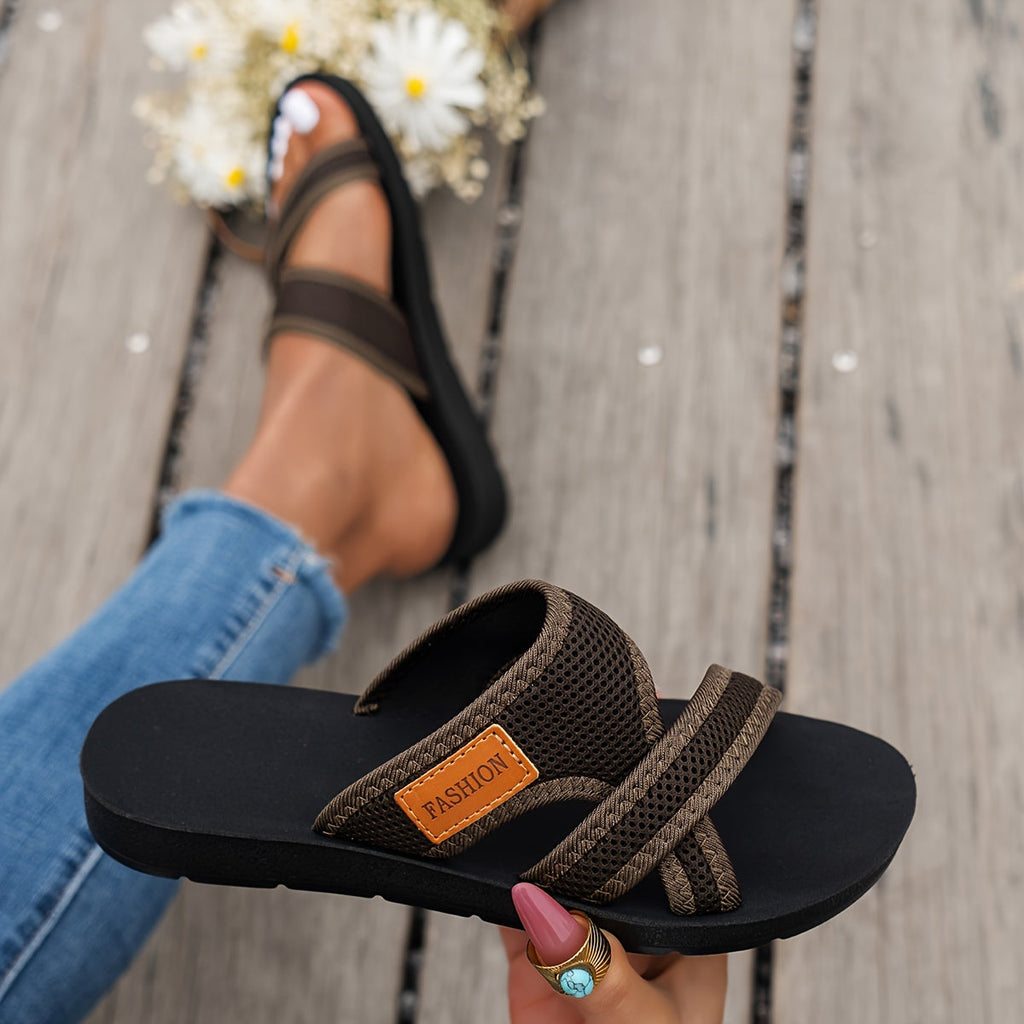 Women's Sport-Style Sandals - Breathable Mesh Fabric, Flat Sole - Indoor & Outdoor Wear - US 5.5–11.5 - Coffee, Burgundy, Black, Bright Red & Nude Pink