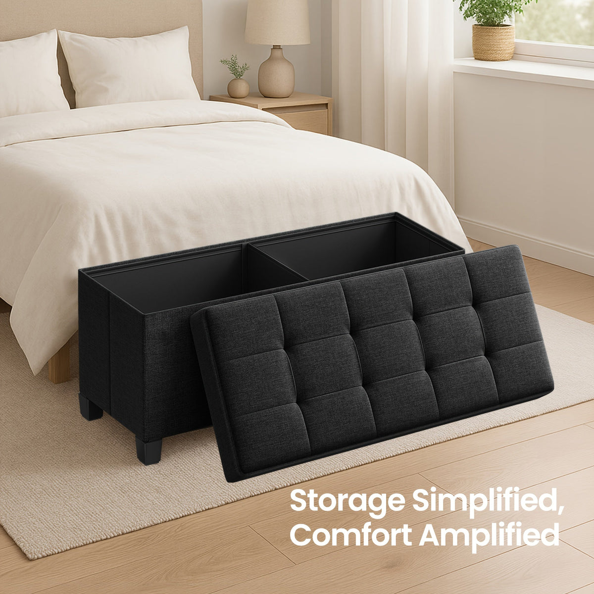 Foldable Storage Ottoman Bench 43" – Upholstered Collapsible Foot Rest & Seat for Living Room Bedroom in 6 Colors