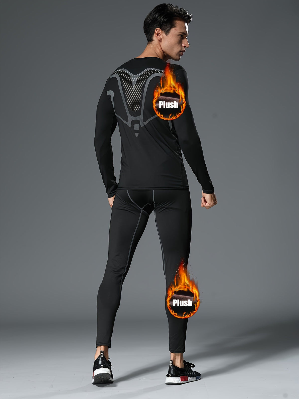 6pcs Men's Thermal Fleece-Lined Sports Underwear Set – Printed Warm Base Layer for Fall/Winter Running, Fitness Training, and Morning & Night Workouts