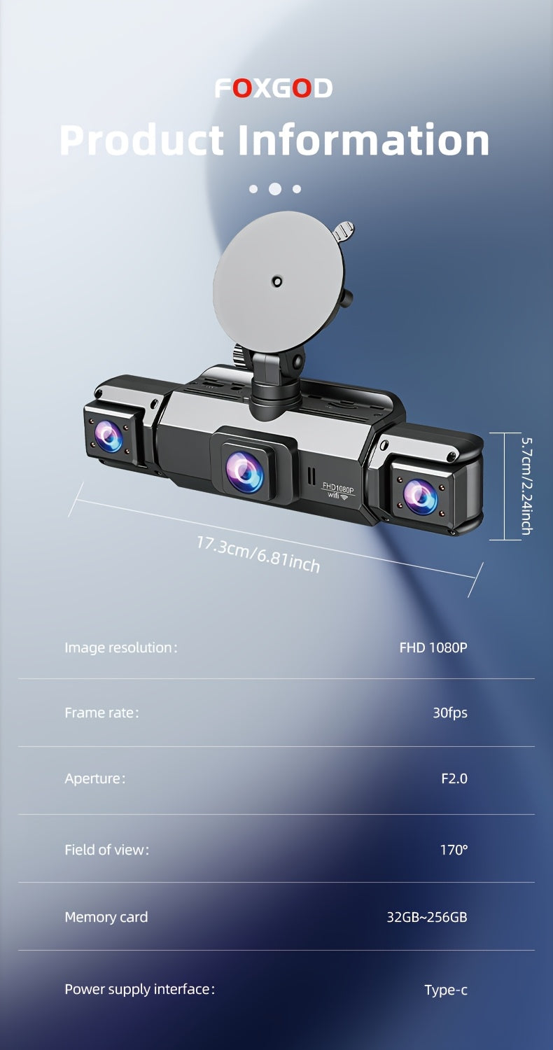 360° Dash Cam 3/4 Channel 1080P HD with Night Vision, WDR, G-Sensor, Loop Recording, 24/7 Parking Monitor, and WiFi; Multi-Lens Car Camera System for Full Coverage and Zero Blind Spots