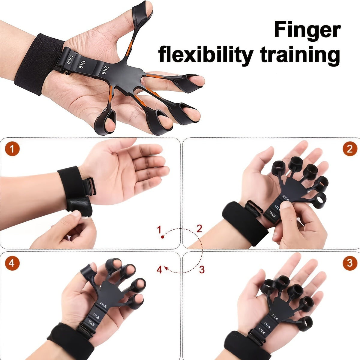 4-Piece Grip Strength Training Set: Adjustable Hand Grip Strengthener (10-130 lbs), Finger Exerciser, Forearm Workout Ring, and Exercise Ball for Athletes, Climbers, Musicians, Men, and Women