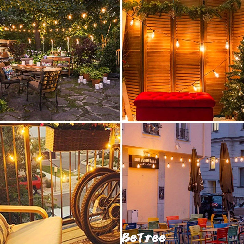 Solar LED String Lights Outdoor Waterproof 50FT & 100FT – ST38 Shatterproof Dimmable Bulbs, USB-C & Solar Powered, 4 Modes, for Patio, Yard, Pool, Garden, Wedding, Camping, and Christmas Decor