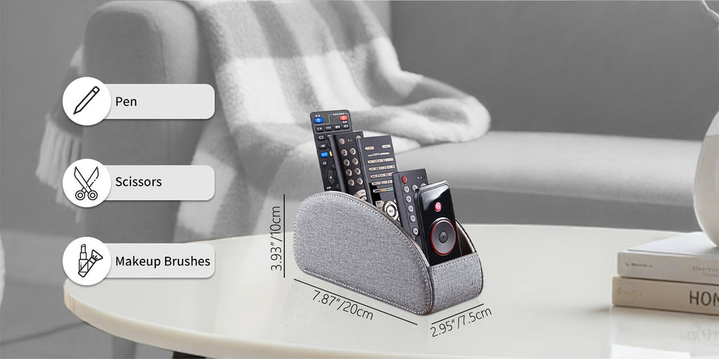 Remote Control Holder with 5 Compartments, Faux Leather Desktop Organizer Caddy for Living Room, Holds TV Remotes, Pens, Eyeglasses, Makeup Brushes, and Office Stationery, Home Decor Storage Box Accessory