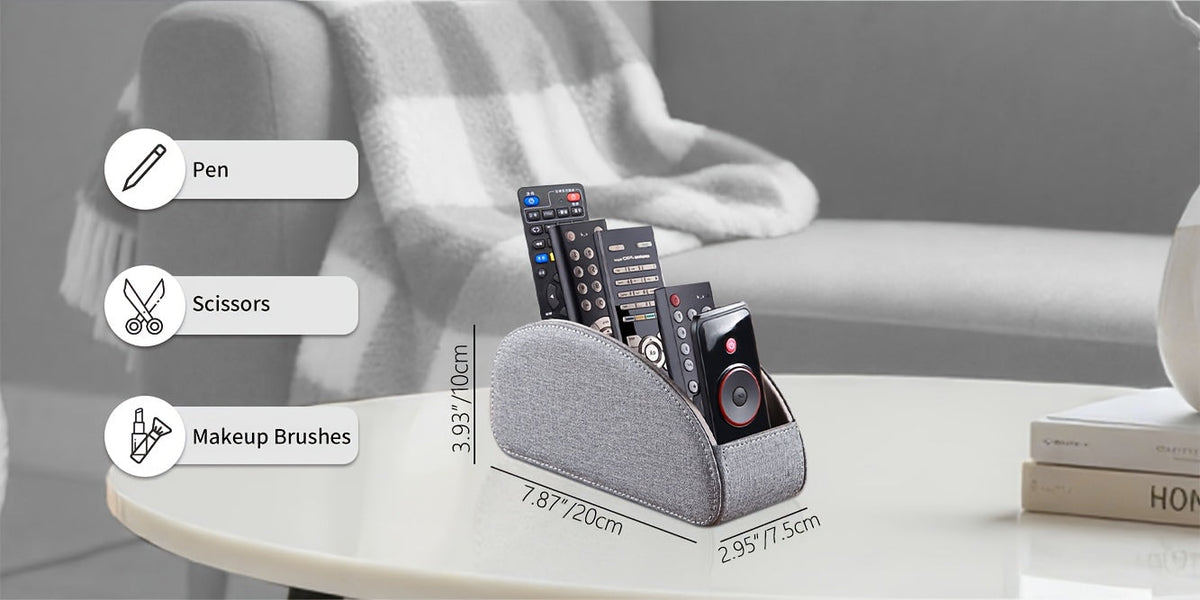 Remote Control Holder with 5 Compartments, Faux Leather Desktop Organizer Caddy for Living Room, Holds TV Remotes, Pens, Eyeglasses, Makeup Brushes, and Office Stationery, Home Decor Storage Box Accessory