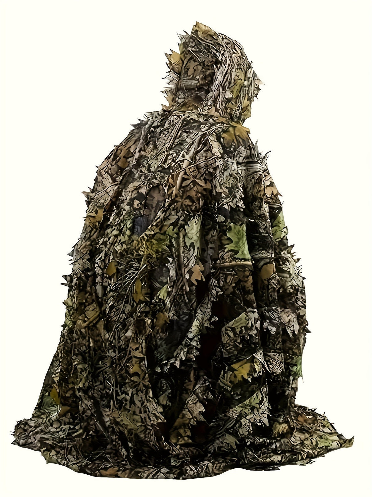 3D Maple Leaf Camouflage Ghillie Suit with Net Hood - One Size Fits S-XL Camo Hunting Suit for Deer Turkey Hunting, Bird Watching, Airsoft, Paintball, Survival Games, Wildlife Photography (Fern Green)