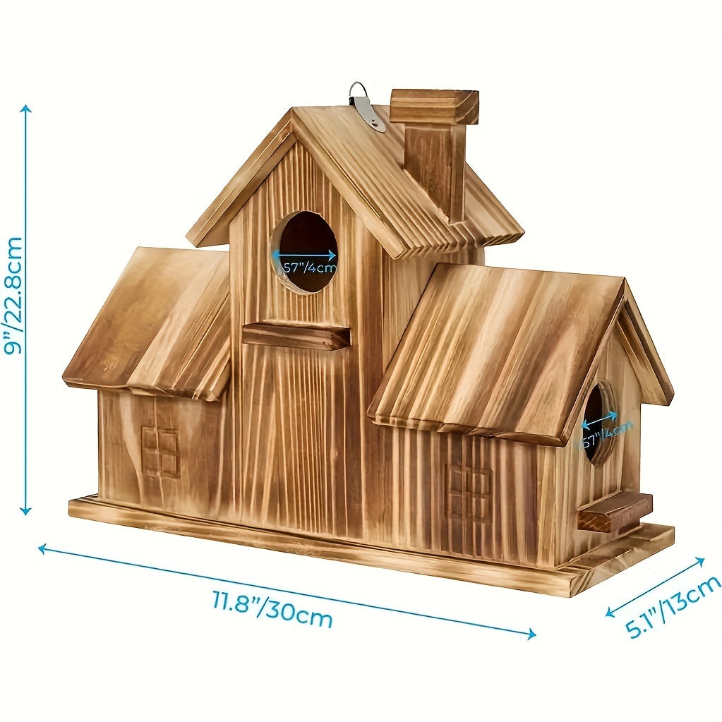 Rustic Wooden Birdhouse for Outdoor Wild Bird Nesting Box, Garden Backyard Patio Tree Decor, Weatherproof Natural Wood Bird Habitat