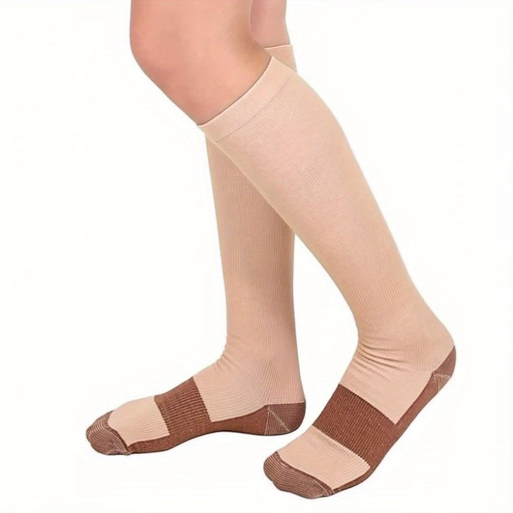 Copper Compression Socks 10 Pairs for Women & Men – Knee High Circulation Support Socks for Running, Cycling, Climbing, Athletic, and Daily Wear, S M L XL XXL, Black/Nude
