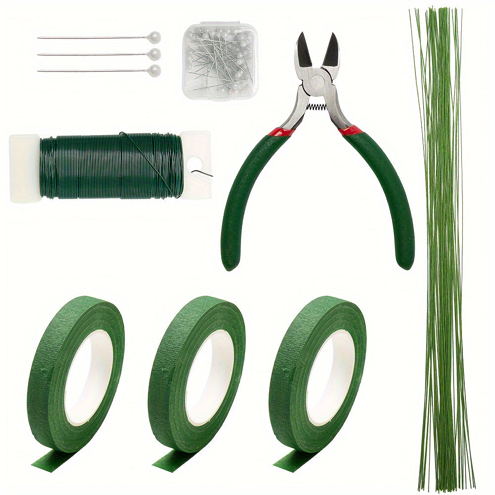 105Pcs Floral Arrangement Kit with Green Floral Tape, Wire, Boutonniere Pins, and Wire Cutter – DIY Wreath Making, Wedding Bouquet, Corsage Craft Supplies