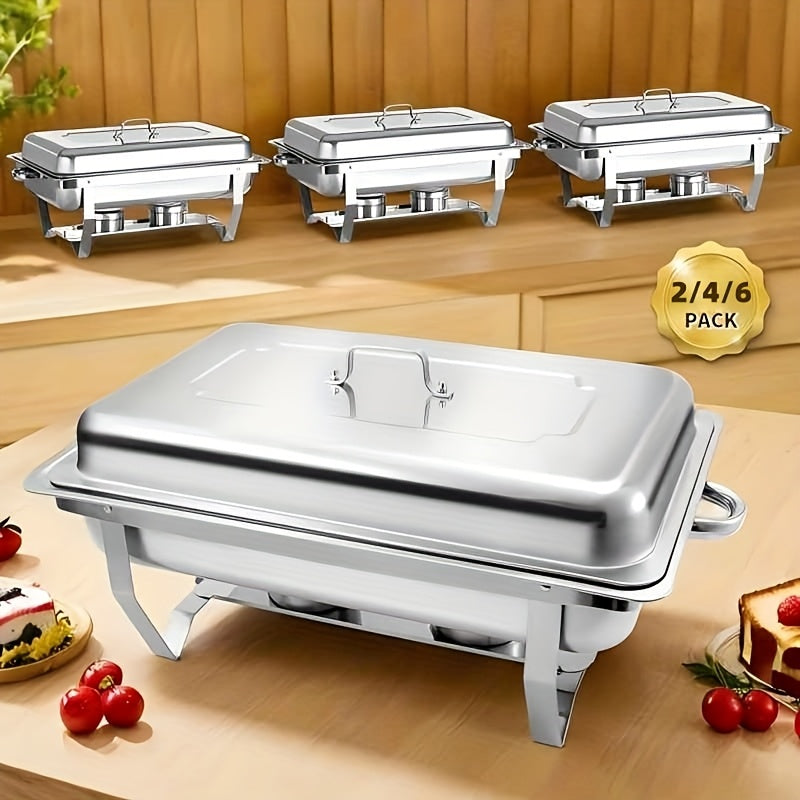 10 Qt Full-Size Stainless Steel Chafing Dish Buffet Set – Food Warmer with Lids Food Pans Water Pan & Fuel Holders for Catering Parties & Weddings (2-Pack, 4-Pack & 6-Pack)