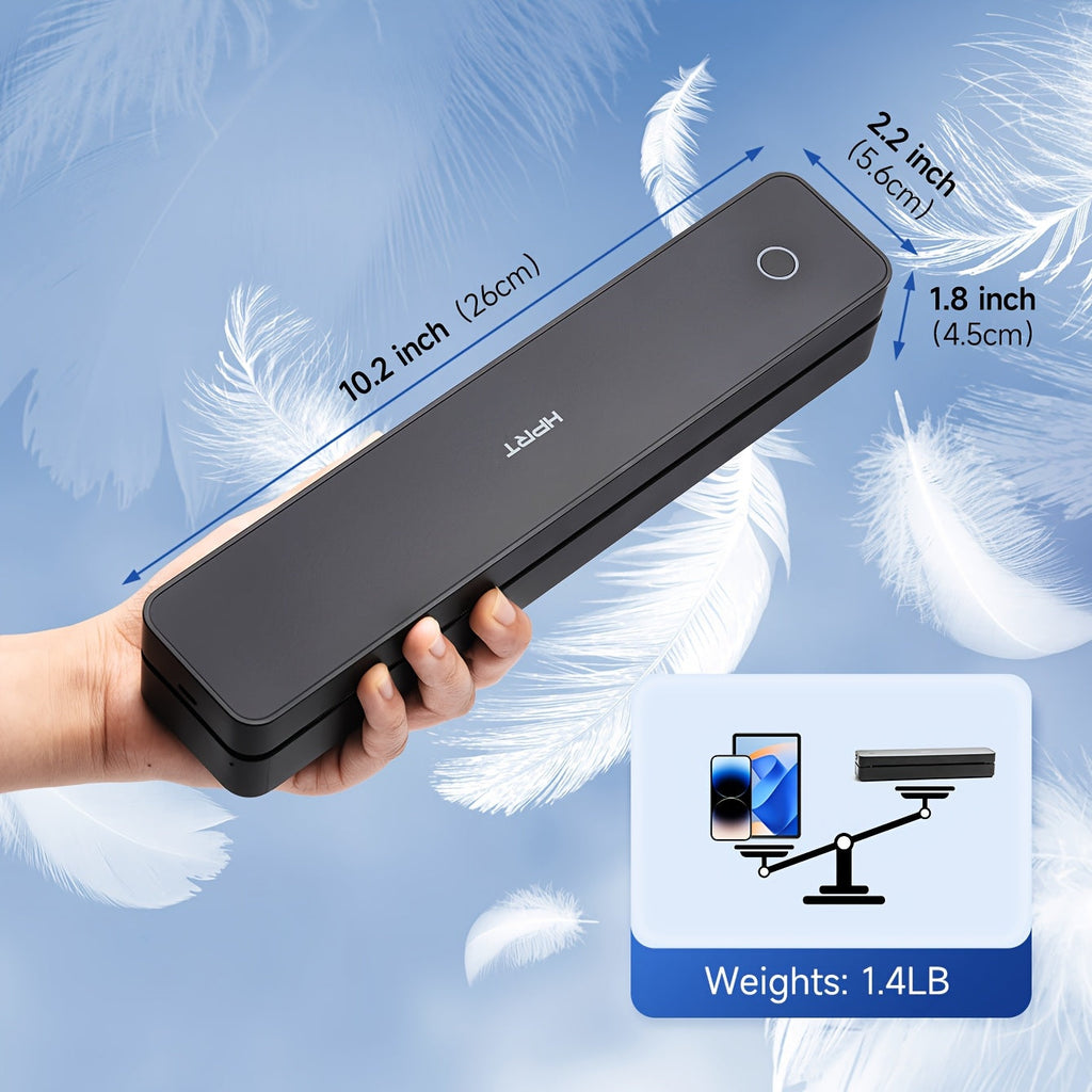 Portable Inkless Wireless Thermal Printer - 203DPI HD, 8.5x11 US Letter & A4, Smartphone & Laptop Compatible - Travel & Home Office - White & Black