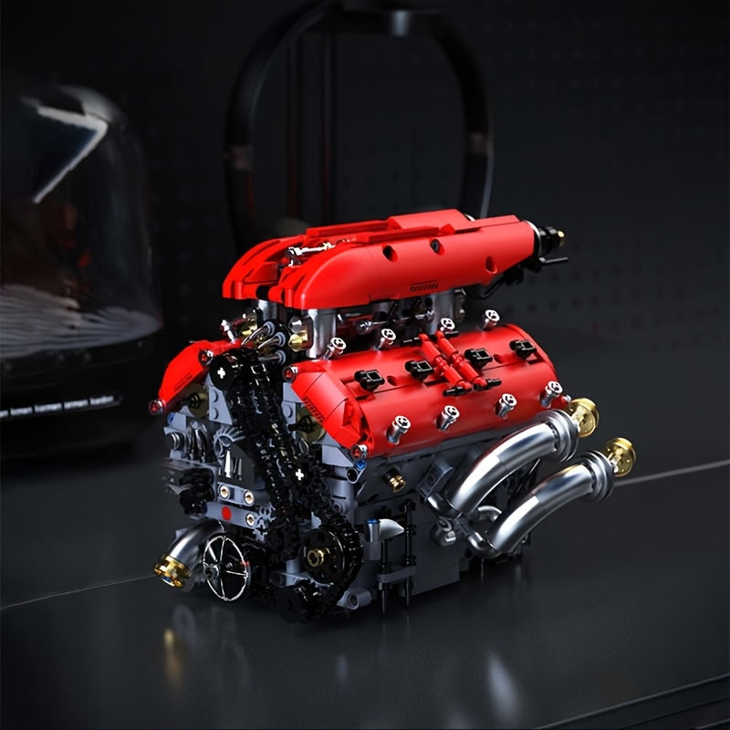 UNCLE BRICK V8 Engine Model Kit That Runs – Motorized Working Engine with Chain & Cylinder Linkage, STEM Mechanical Building Set for Adults, Car Enthusiast Gift, Red – Nova Mart