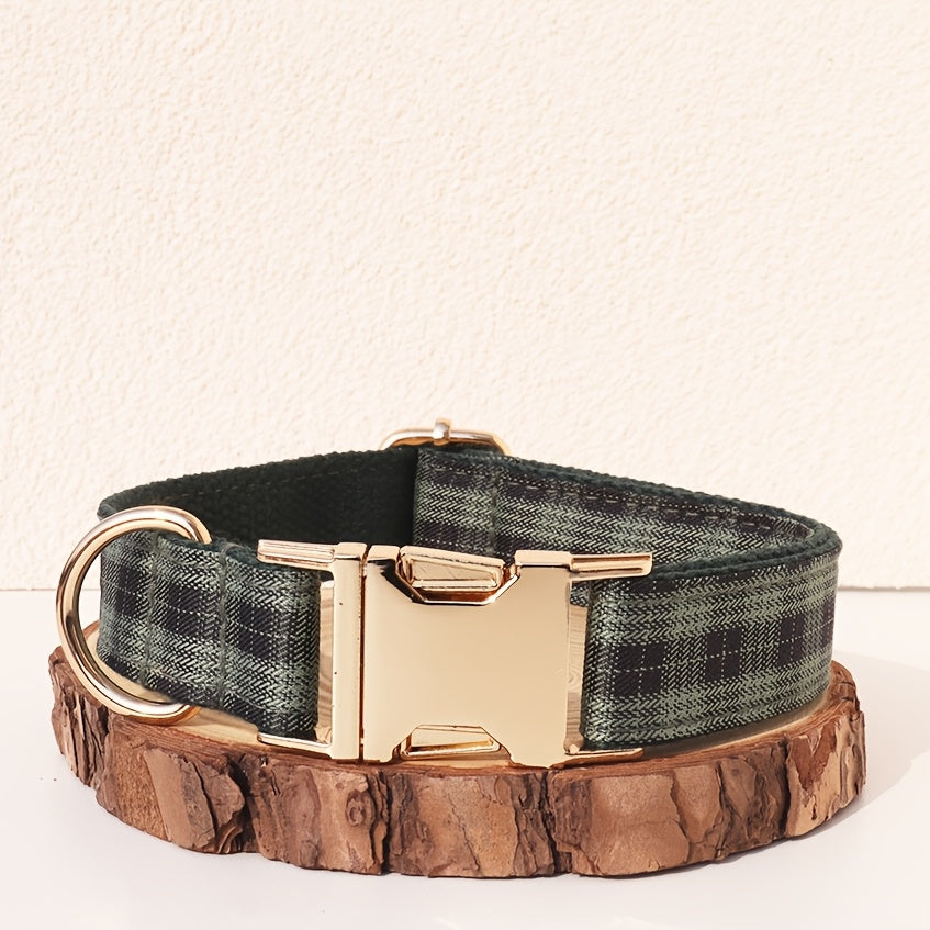 Personalized Dog Collar with ID Tag - Customizable Anti-Lost Pet Collar in 21 Styles, Adjustable XS to XL for Small, Medium, and Large Dogs, Plaid, Floral, and Dot Patterns, Engraved Contact Information