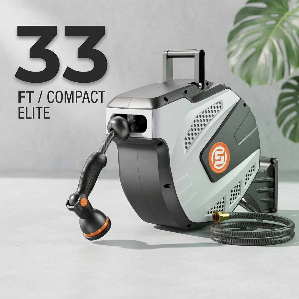 Retractable Wall-Mounted Garden Hose Reel – 33 / 50 / 85 / 115 FT, Auto Rewind, Any-Length Lock, 180° Swivel, 10-Function Nozzle, 3/4" Brass Fittings, UV-Resistant – Nova Mart