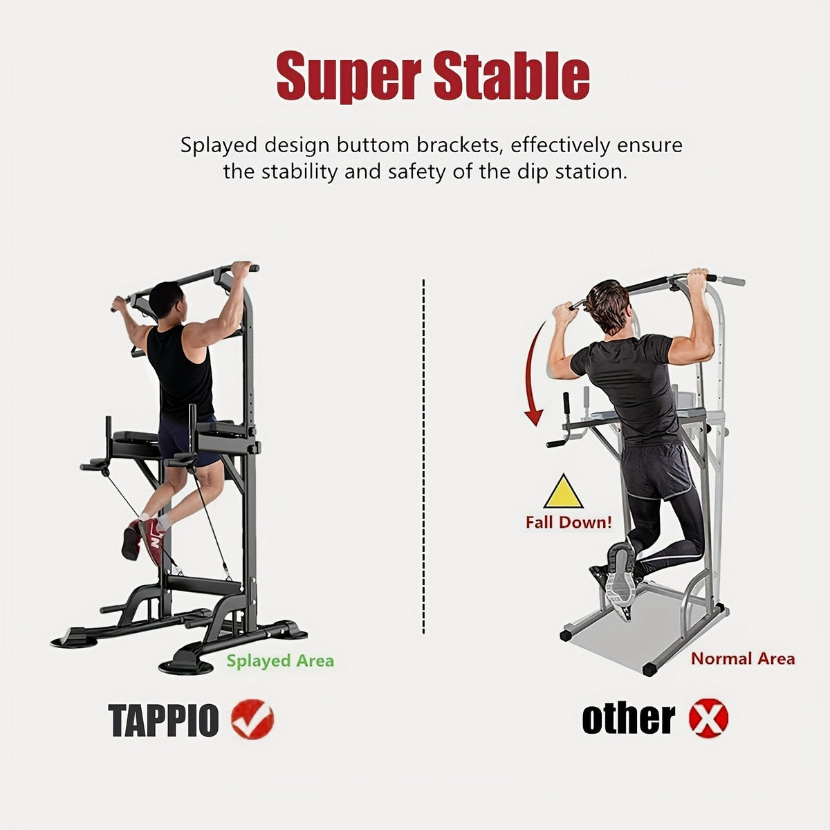 Power Tower Pull Up Bar Dip Station – Adjustable Height 50"-90.6", 330LBS Multi-Function Strength Training Equipment for Men & Women Home Gym, Free Elastic Bands Included
