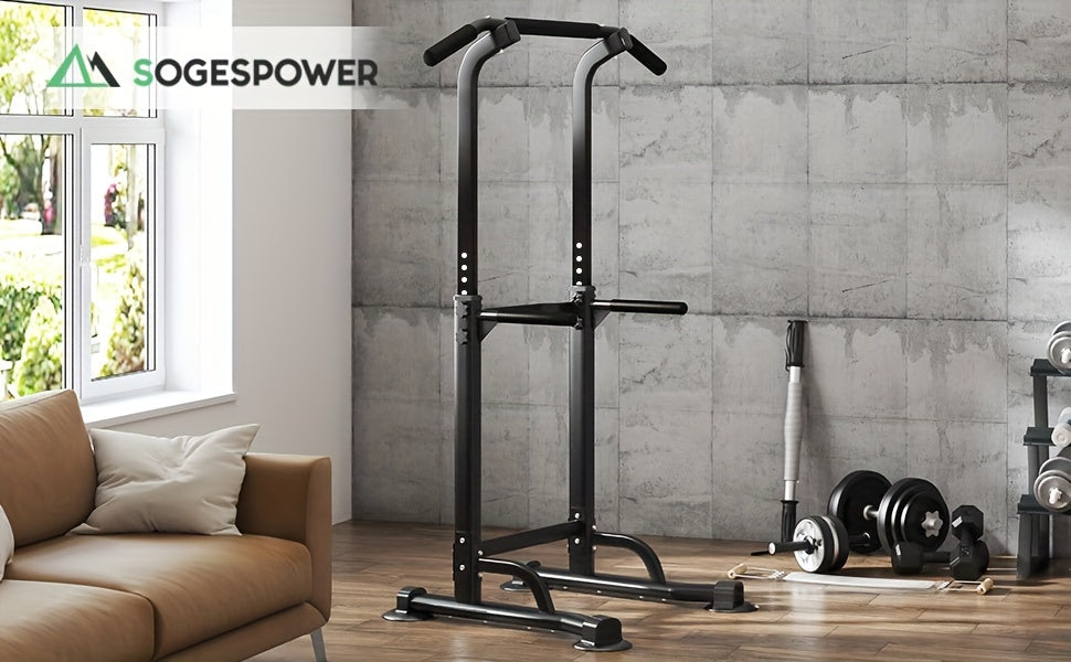 Power Tower Dip Station with Pull-Up Bar, 10 Adjustable Heights, 330 lbs Capacity, Full-Body Strength Training for Home Gym – Pink, Black, Red, Yellow, Blue, Orange, Green