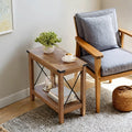 2-Tier End Table Side Table with Bottom Shelf Nightstand for Small Spaces Living Room & Bedroom – Farmhouse Rustic Hardwood Construction Sturdy Legs Brown