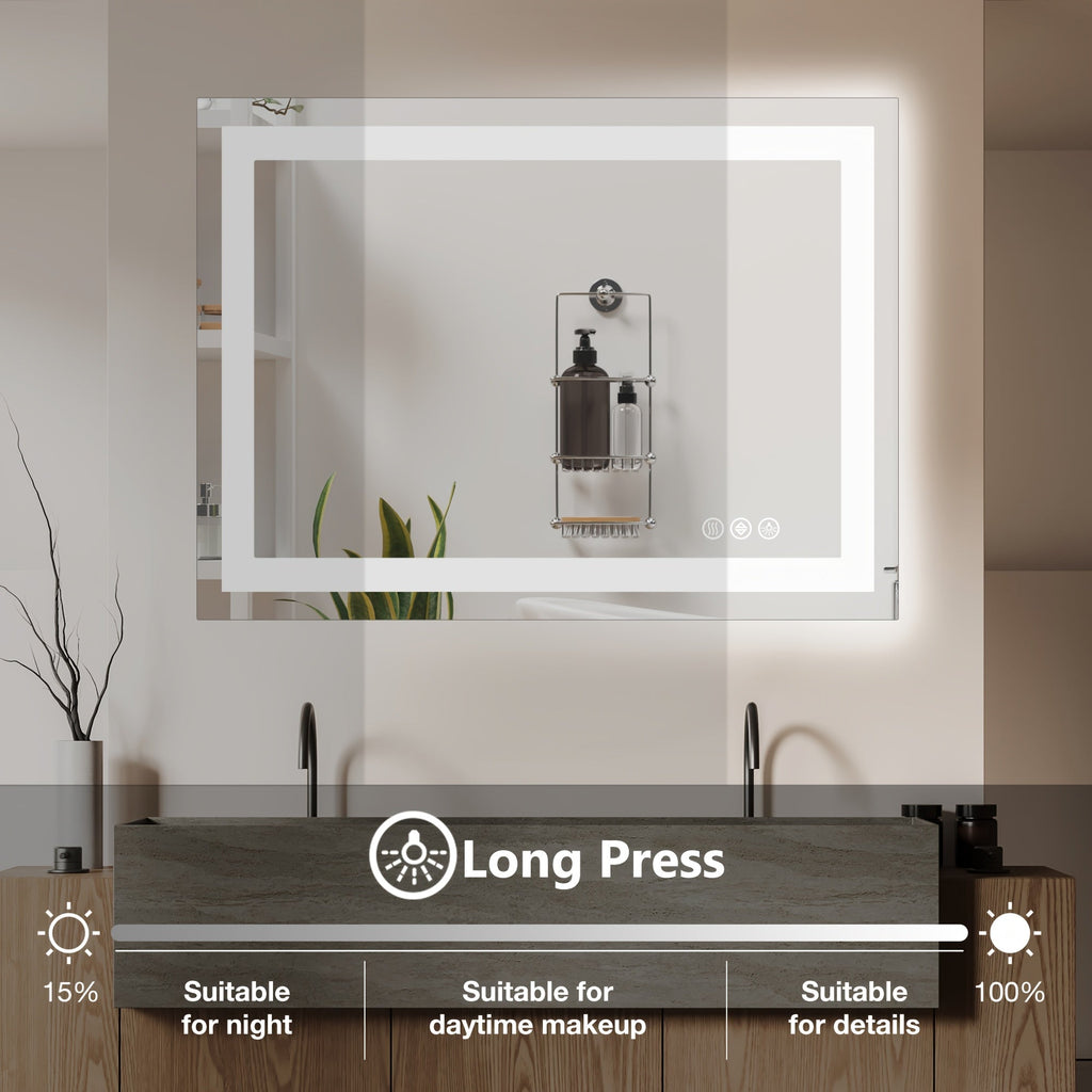 Anti-Fog LED Bathroom Mirror – Dual Light Source 3 Color Modes Dimmable Wall Mounted Vanity Mirror Horizontal Vertical in 6 Sizes