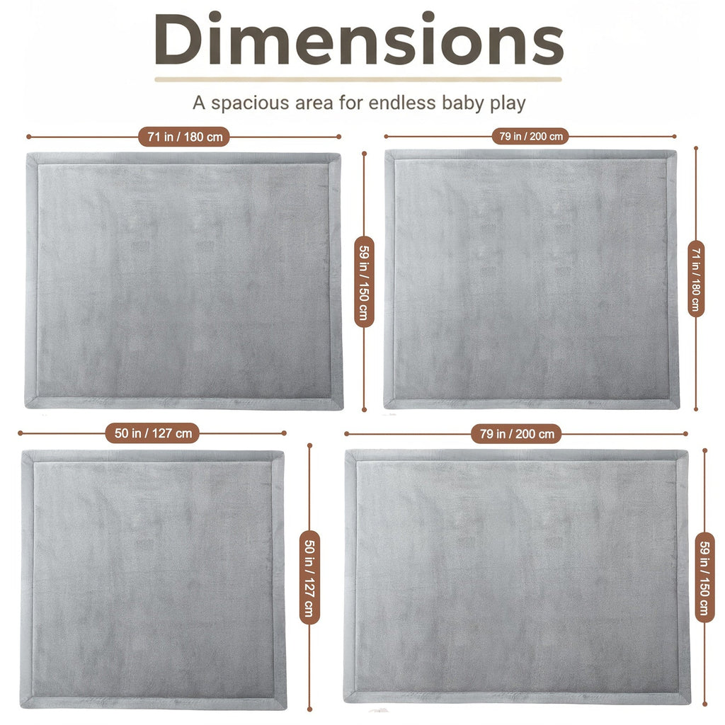 Ultra Soft 1.3" Thick Baby Play Mat, Extra Large Non-Slip Velvet Tummy Time & Crawling Mat for Babies Toddlers & Kids, Easy Care, Gray, 3 Sizes Including 50x50" 79x59" & 71x59"