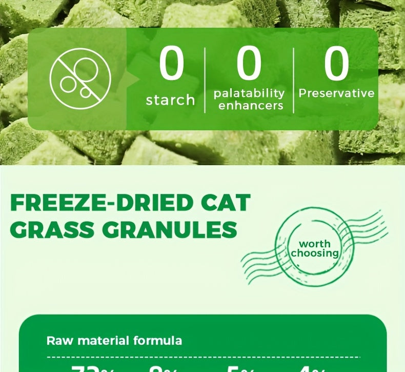 Freeze-Dried Cat Grass Hairball Control Tablets – Natural Mint Molar Sticks & Granules, Chicken-Flavored Cat Snacks for Dental Health & Hairball Removal