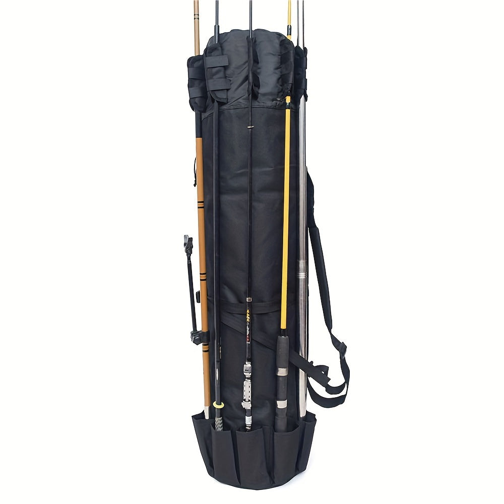 Large Capacity Folding Durable Fishing Rod Bag, Multifunctional Gear Carrier Case with Two Lead Weights, Fits Multiple Rods, Tackle Organizer for Freshwater and Saltwater Fishing