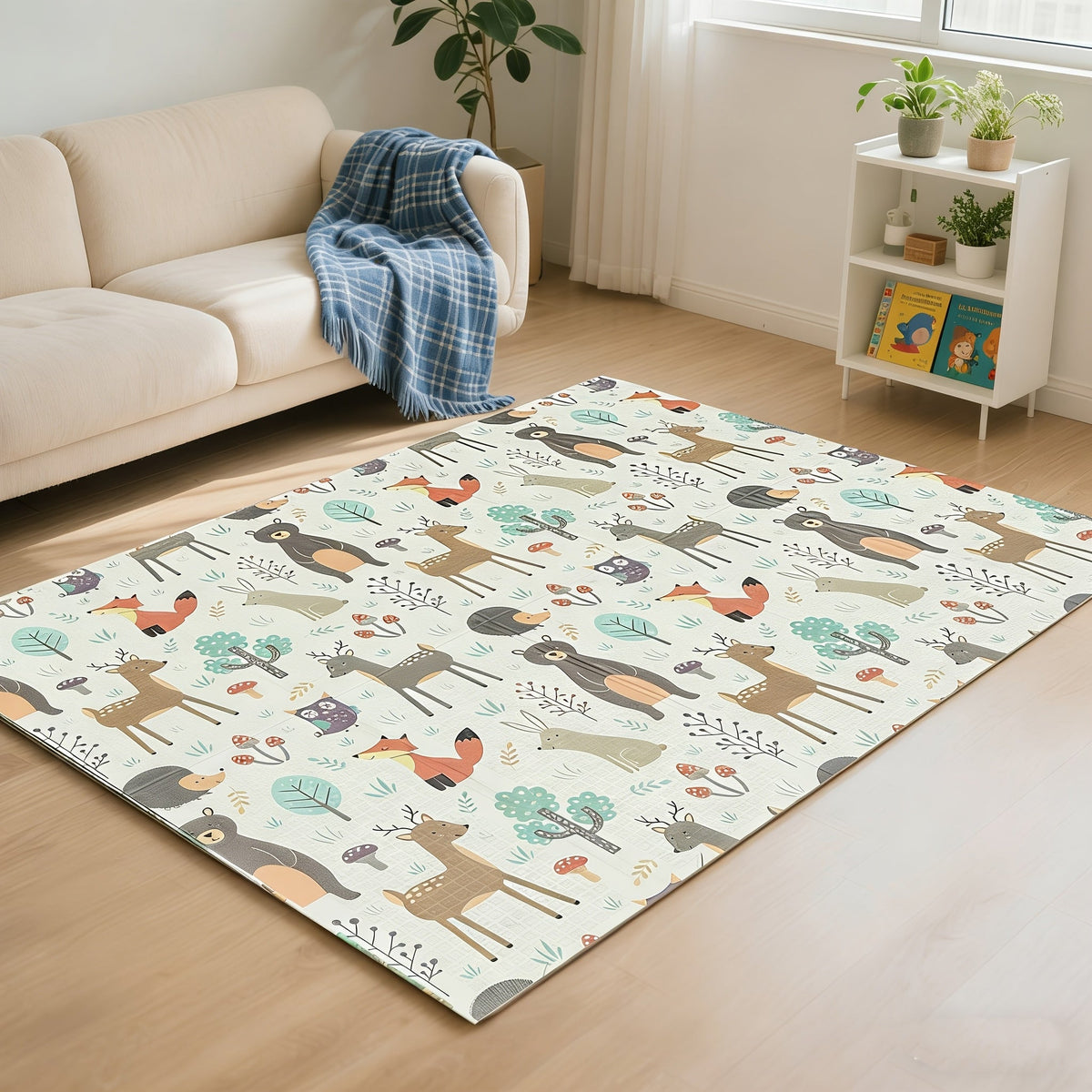 Large Baby Crawling Mat, Safe Chewable Thickened Foldable Baby Play Mat, Easy to Clean Baby Floor Mat for Living Room & Bedroom, Fox Design, 78.74" x 59.06"