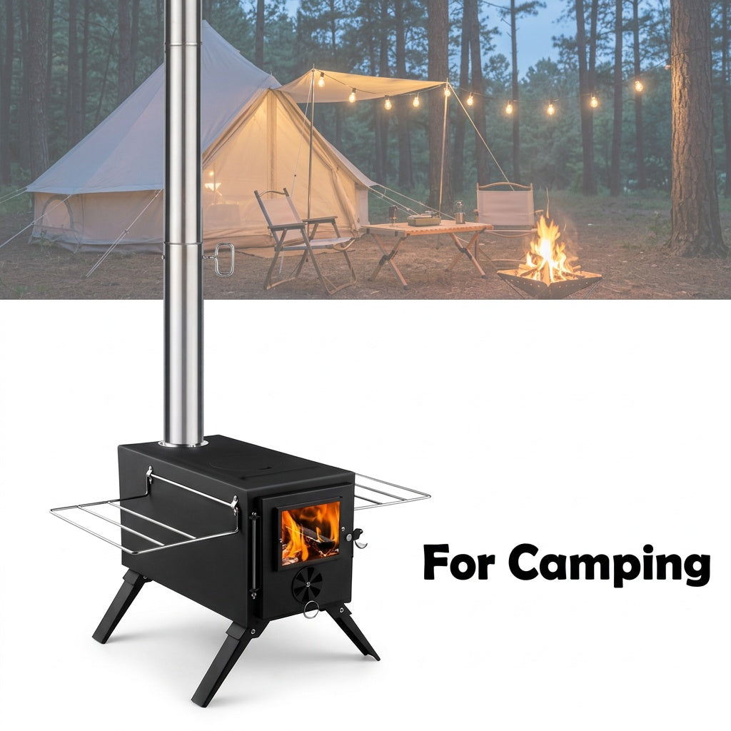 Portable Foldable Stainless Steel Wood Burning Camping Stove No Electricity or Flint Needed – Lightweight Compact Camp Stove for Tent Hiking Backpacking & Outdoor Cooking