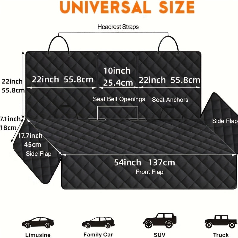 60/40 Split Bench Car Seat Cover for Cars, Trucks, and SUVs – Waterproof Rear Seat Protector for Pets & Kids, Easy-Clean 100% Polyester, Universal Fit, Black
