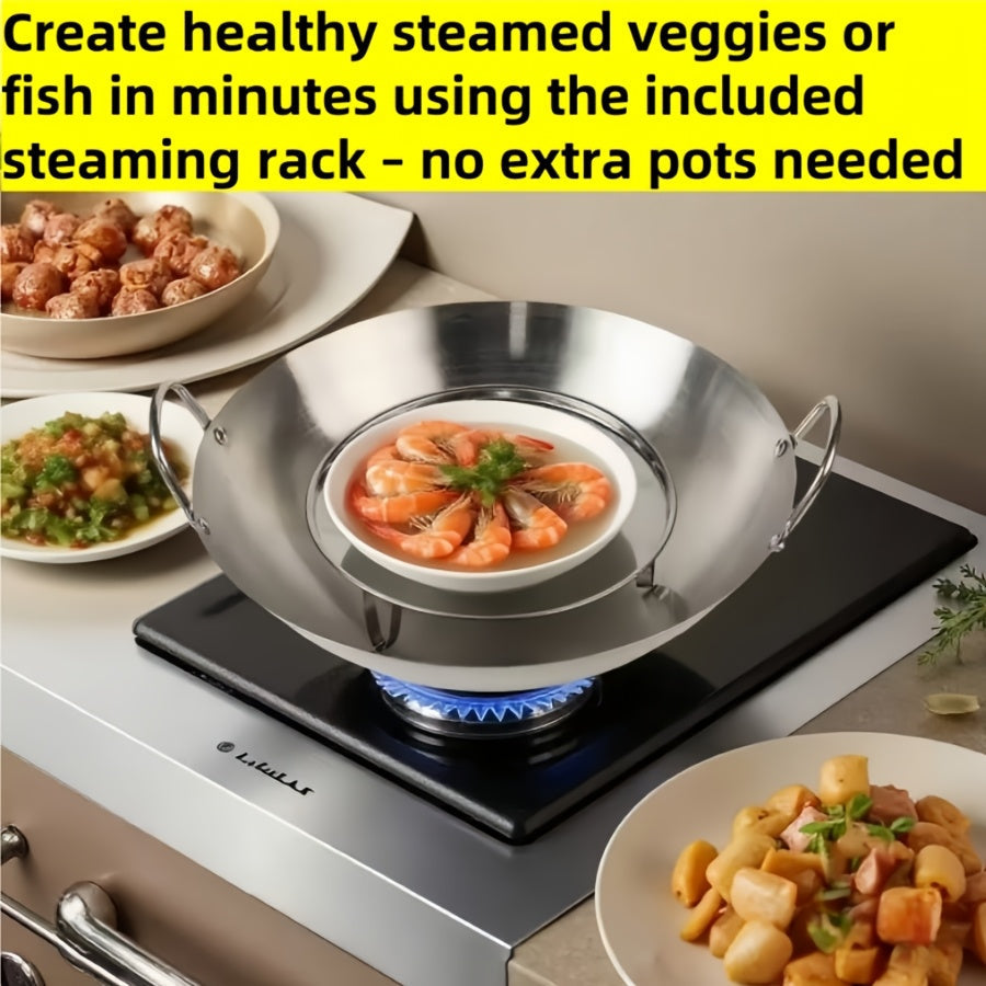 Stainless Steel Non-Stick Frying Pan 201 Heavy Duty - Camping Open Fire Cookware for Home Kitchen Restaurant Stir-Fry Boil, 3 Sizes