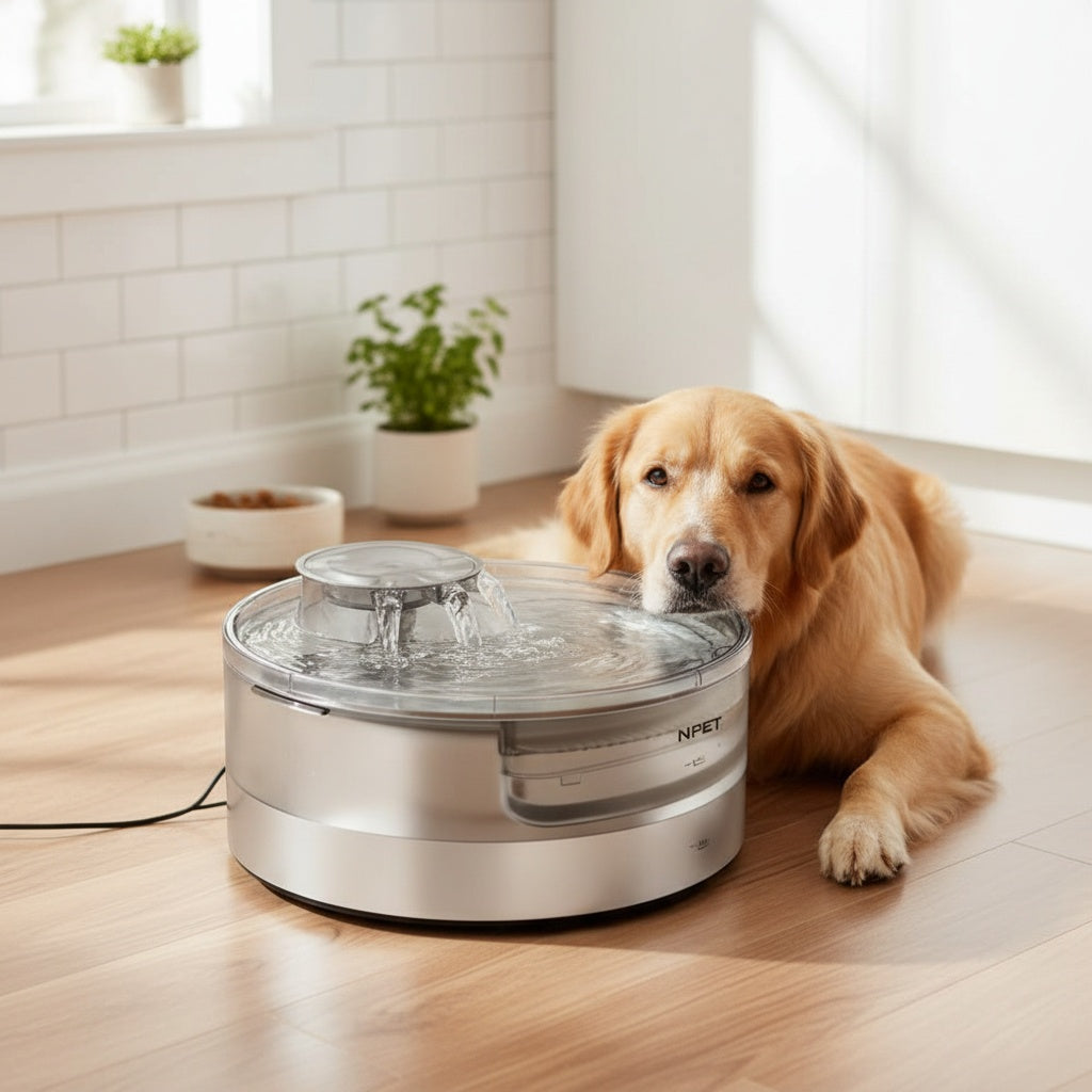 Automatic Dog Water Fountain 1.3 Gallon Large Capacity Pet Water Dispenser with Splatter Guard, Cleaning Kit, and Low Voltage USB for Dogs, Cats, and Multiple Pets