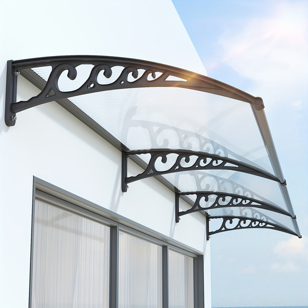 Polycarbonate Window Door Awning Canopy – UPF 50+ UV Rain Snow Sun Shade Cover for Patio Balcony Doorway in 21 Sizes & 4 Panel Colors