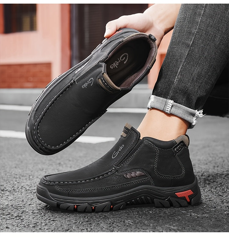 GREKS Men's Hand-Stitched Slip-On Ankle Boots, Casual Moccasin Chukka Loafers with Non-Slip Sole for Outdoor Hiking, Driving, and Daily Wear – Comfortable Lightweight Men's Shoes