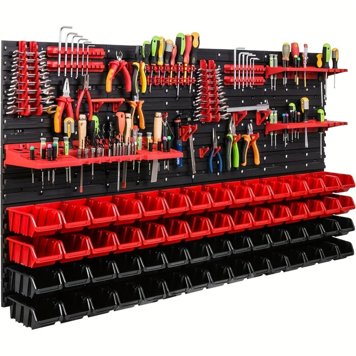 Tool Organizer Rack for Garage Wall, Heavy-Duty Plastic Storage Shelf with Multiple Compartments for Screws Nuts Bolts Small Parts, Easy Install Workshop Home Organizer, Space-Saving Tool Storage