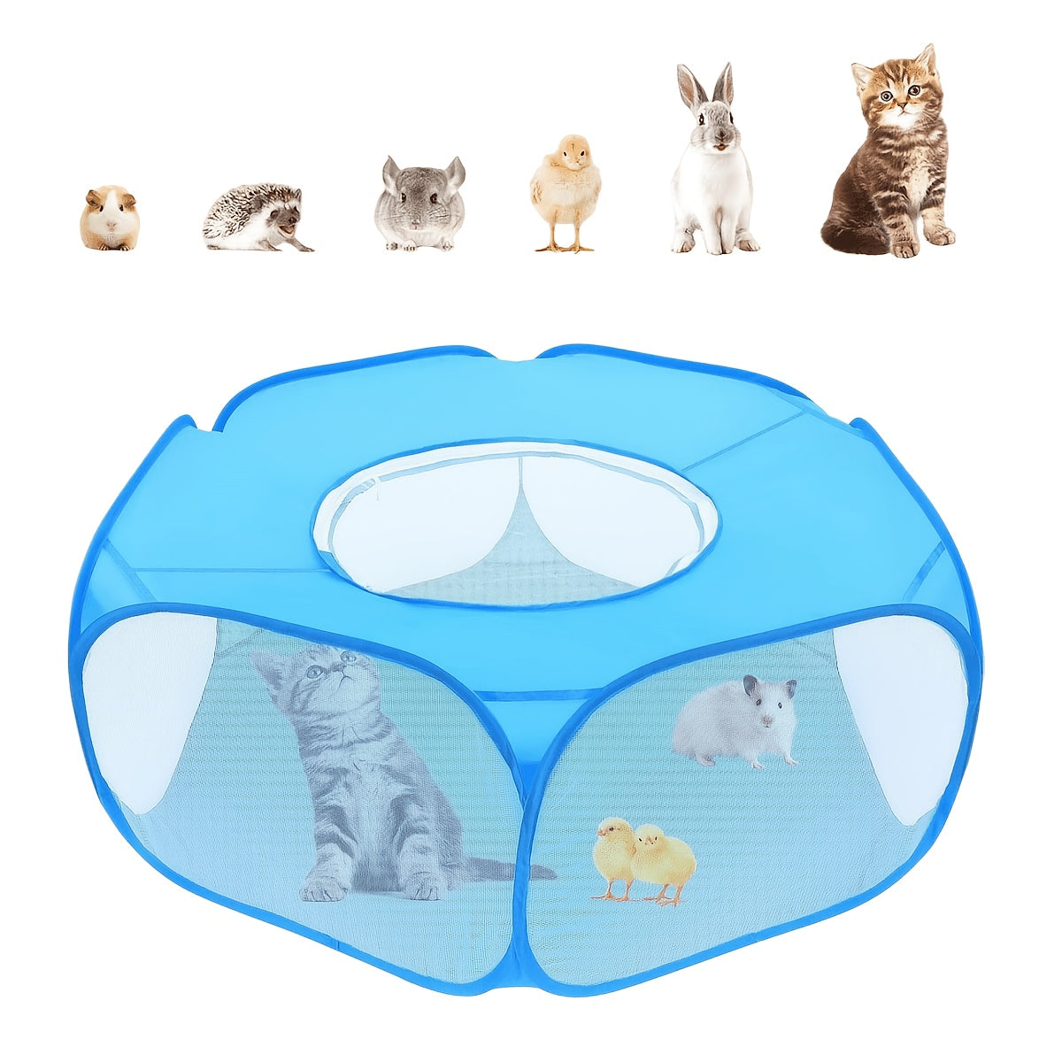 Portable Folding Small Pet Playpen Tent with Top Cover, Breathable Indoor Outdoor Enclosure for Guinea Pigs, Rabbits, Hamsters, Hedgehogs, Cats & Puppies, Lightweight Collapsible Pet Fence
