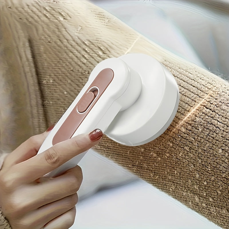 Portable Rechargeable Fabric Shaver & Lint Remover - Cleaning Brush, Spare Blade & USB Cable Included - Removes Lint Balls, Bobbles & Fuzz - Clothes, Furniture & Carpet - White