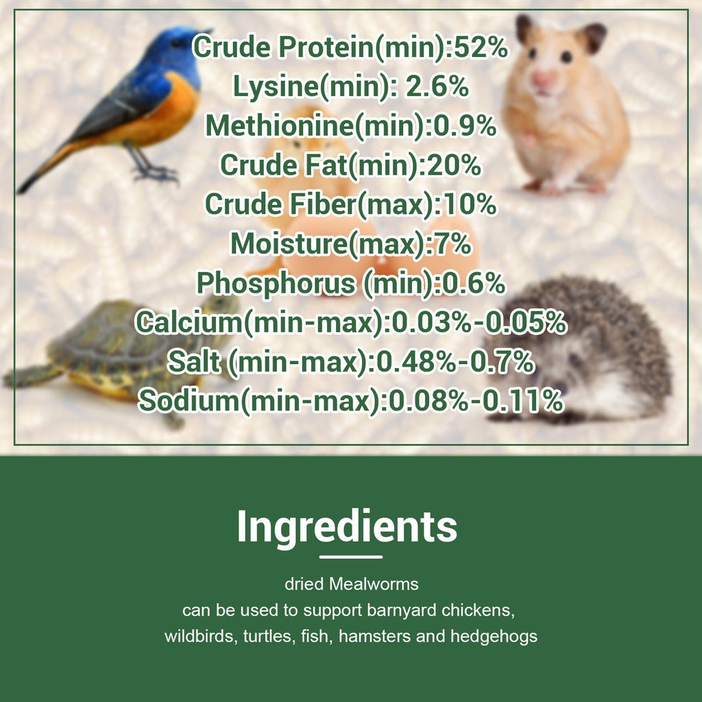 Dried Mealworms for Chickens, Wild Birds, and Ducks – High-Protein Natural Pet Food for Hens, Turtles, Fish, Lizards, and Hamsters, Non-GMO Dried Insect Animal Feed, Multiple Sizes 0.6–40 lbs