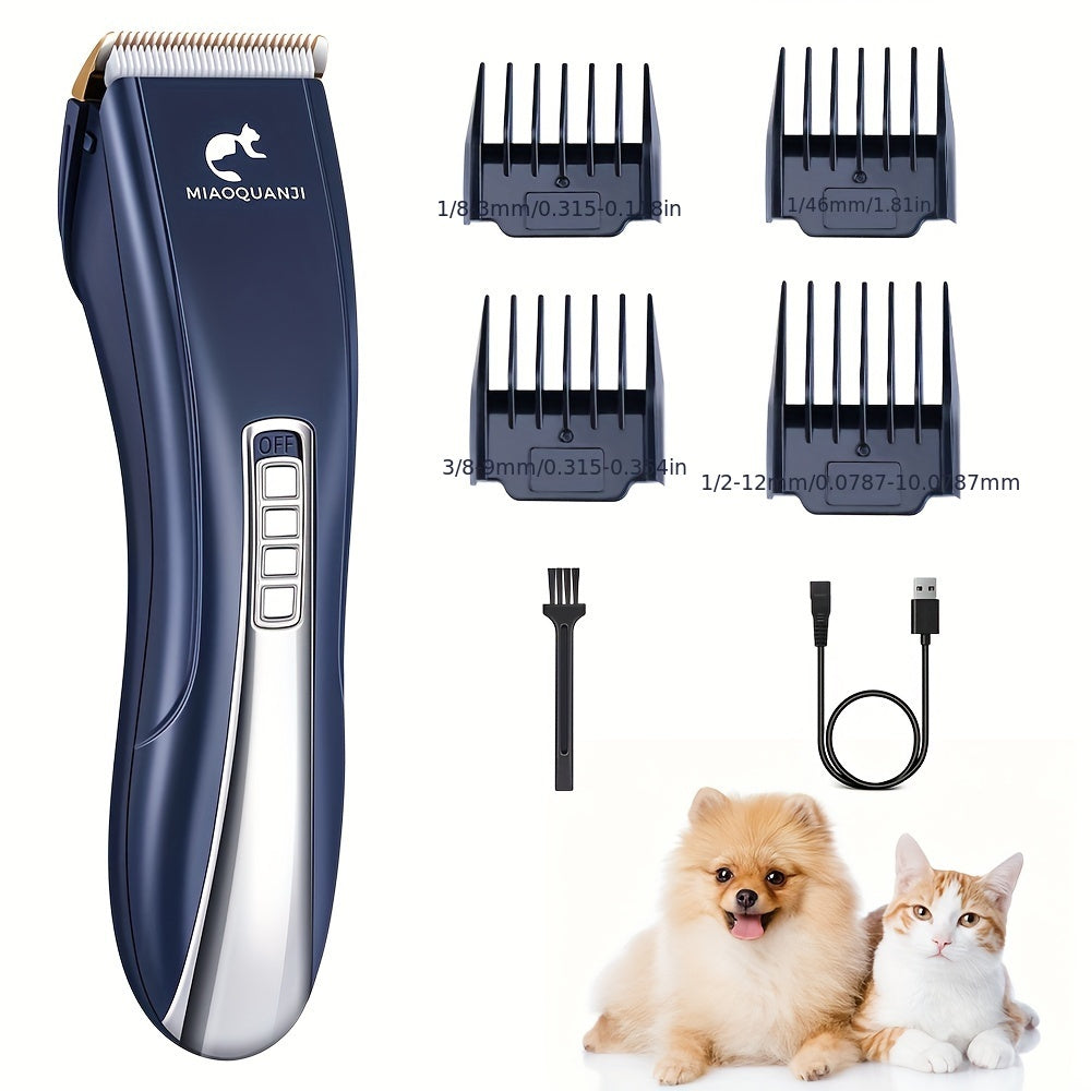 Professional Pet Grooming Clipper, USB Rechargeable Cordless Low-Noise Electric Dog and Cat Hair Trimmer for All Breeds, Home and Salon Use, Black/Blue